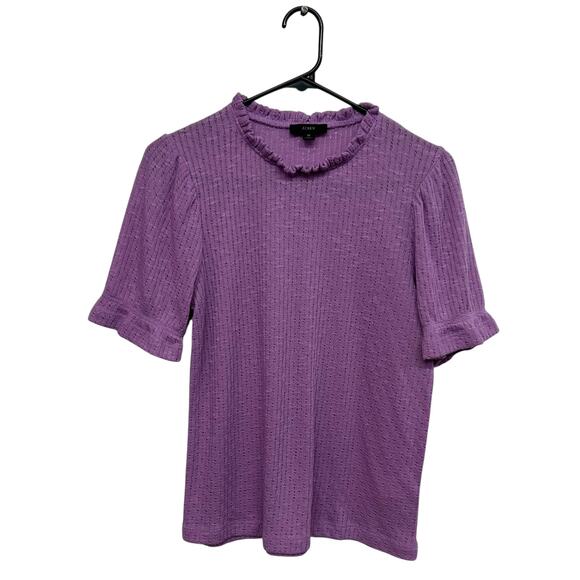 Romantic Layers Lavender‎ Textured Knit Ruffle Puff Sleeve J.Crew Top M - Picture 1 of 8